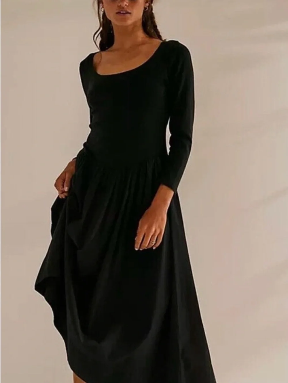 Free People Aelia Drop-Waist Midi Dress. NWT. Black